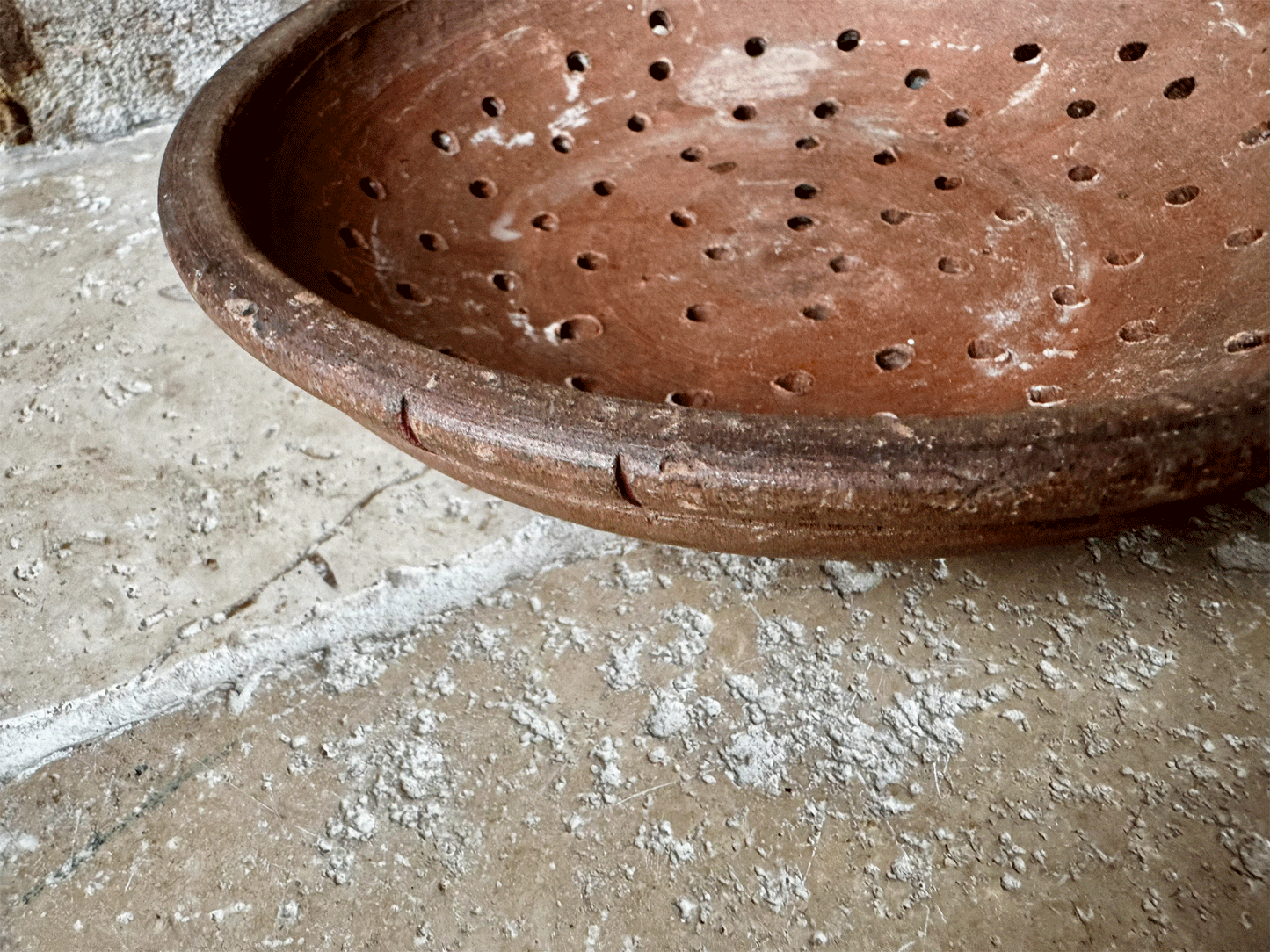 rustic antique earthenware stoneware terracotta pierced berry bowl drainer faisselle