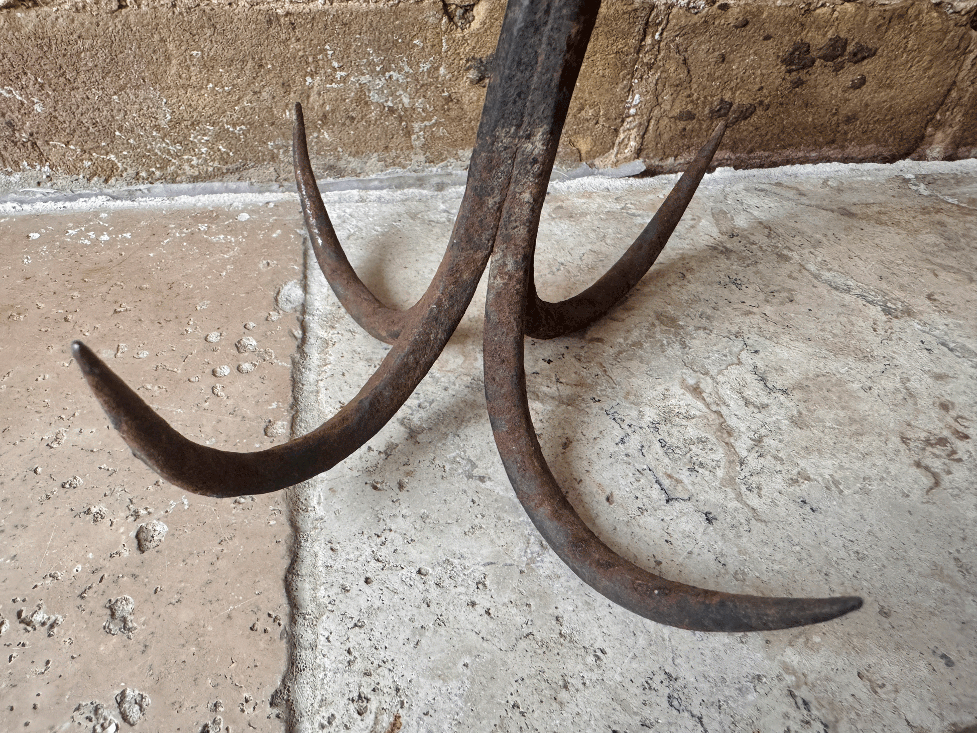 antique french 19th century four pronged grapple butchers hook cast iron industrial farmhouse decor