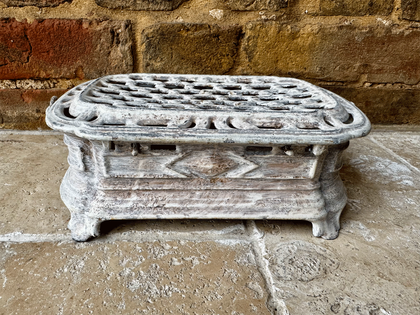 french decorative antique cast iron chaufferette foot warmer alfred corneaux charleville