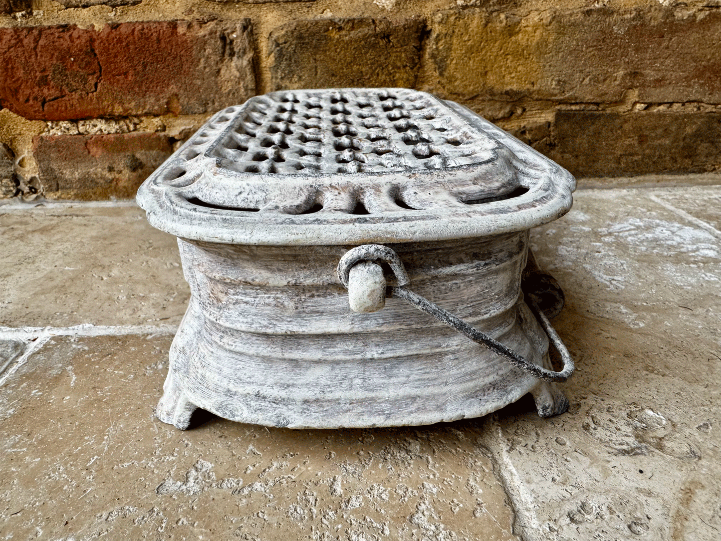 french decorative antique cast iron chaufferette foot warmer alfred corneaux charleville