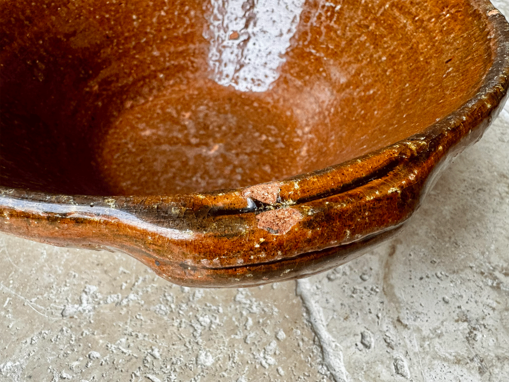 antique french rustic dairy pan mixing bowl pancheon stoneware terracotta bowl