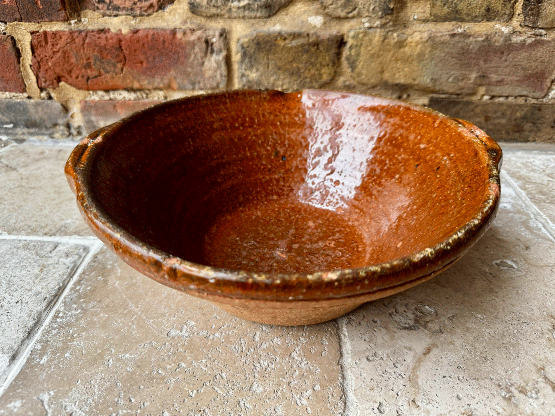 antique french rustic dairy pan mixing bowl pancheon stoneware terracotta bowl