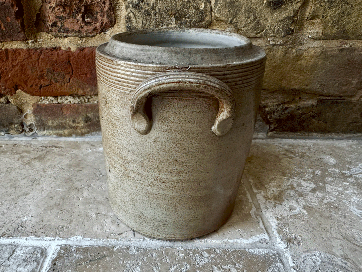 antique french 19th century dark muted stoneware confit pot preserve jar
