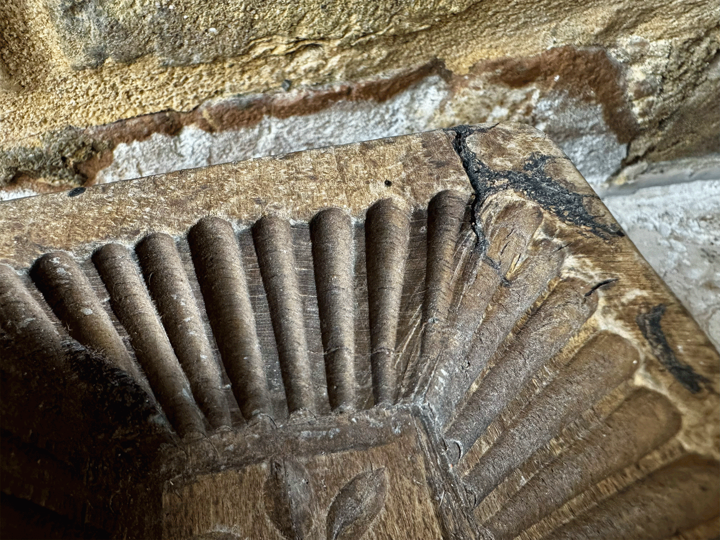 antique primitive 19th century carved wooden treen butter brick mould floral decoration