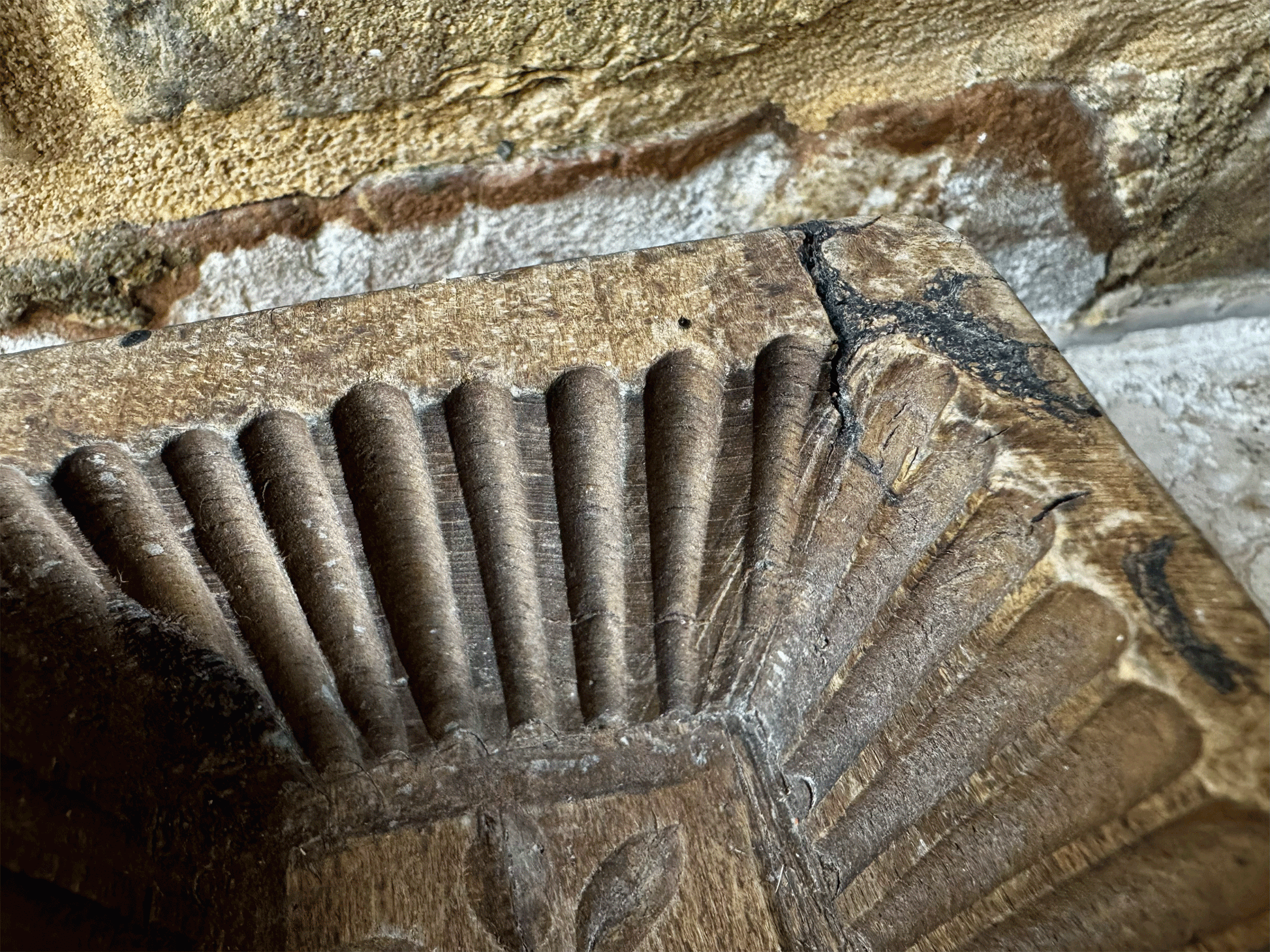 antique primitive 19th century carved wooden treen butter brick mould floral decoration
