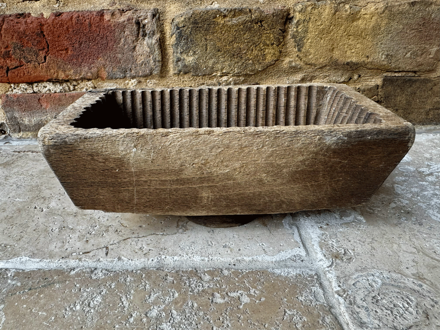 antique primitive 19th century carved wooden treen butter brick mould floral decoration