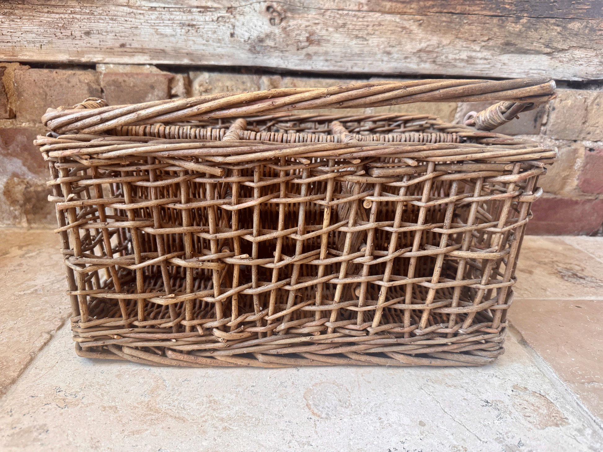 vintage french rustic country style wicker trug basket bottle holder carrier