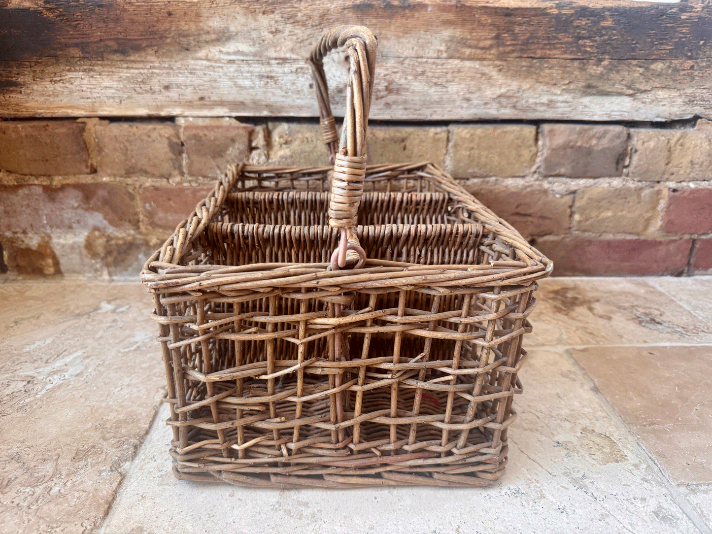 vintage french rustic country style wicker trug basket bottle holder carrier