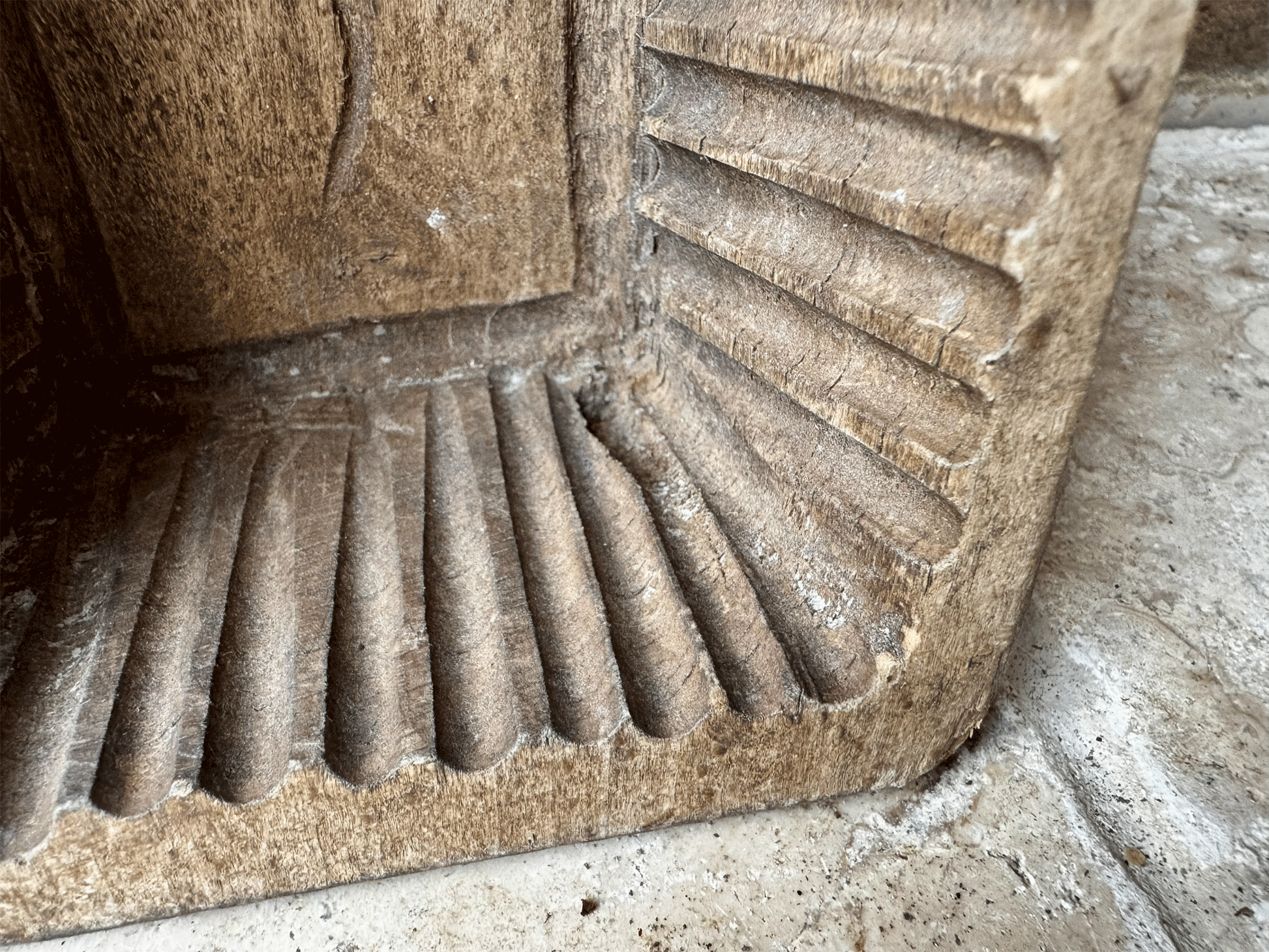 antique primitive 19th century carved wooden treen butter brick mould floral decoration