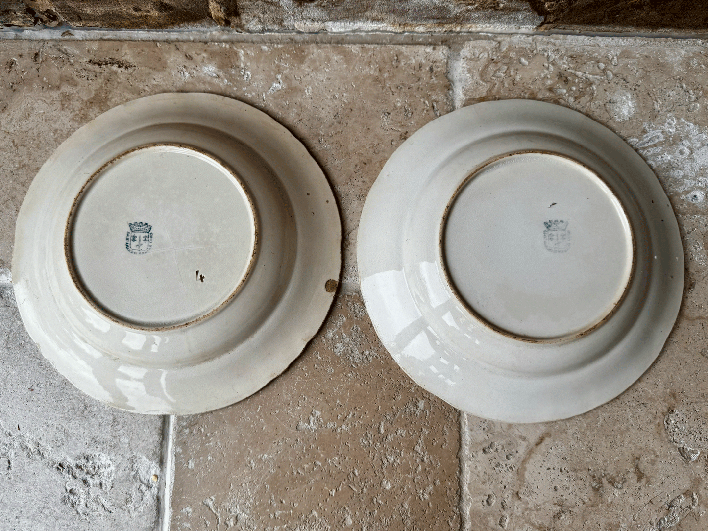 antique french saint amand hamage terre de fer plain white ironstone buttery aged bowl