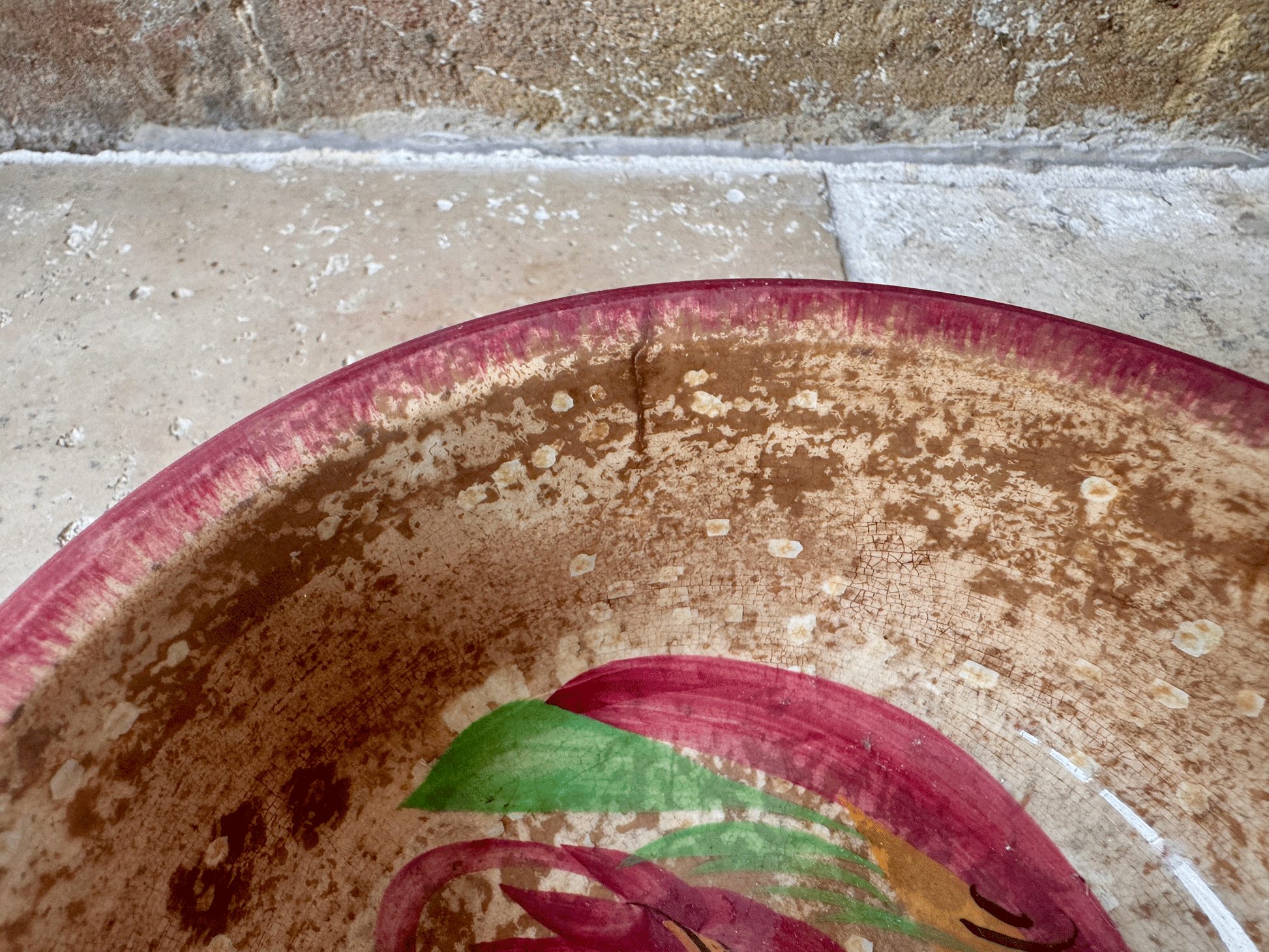 antique french ironstone terre de fer spongeware transferware cockerel bowl sarreguemines