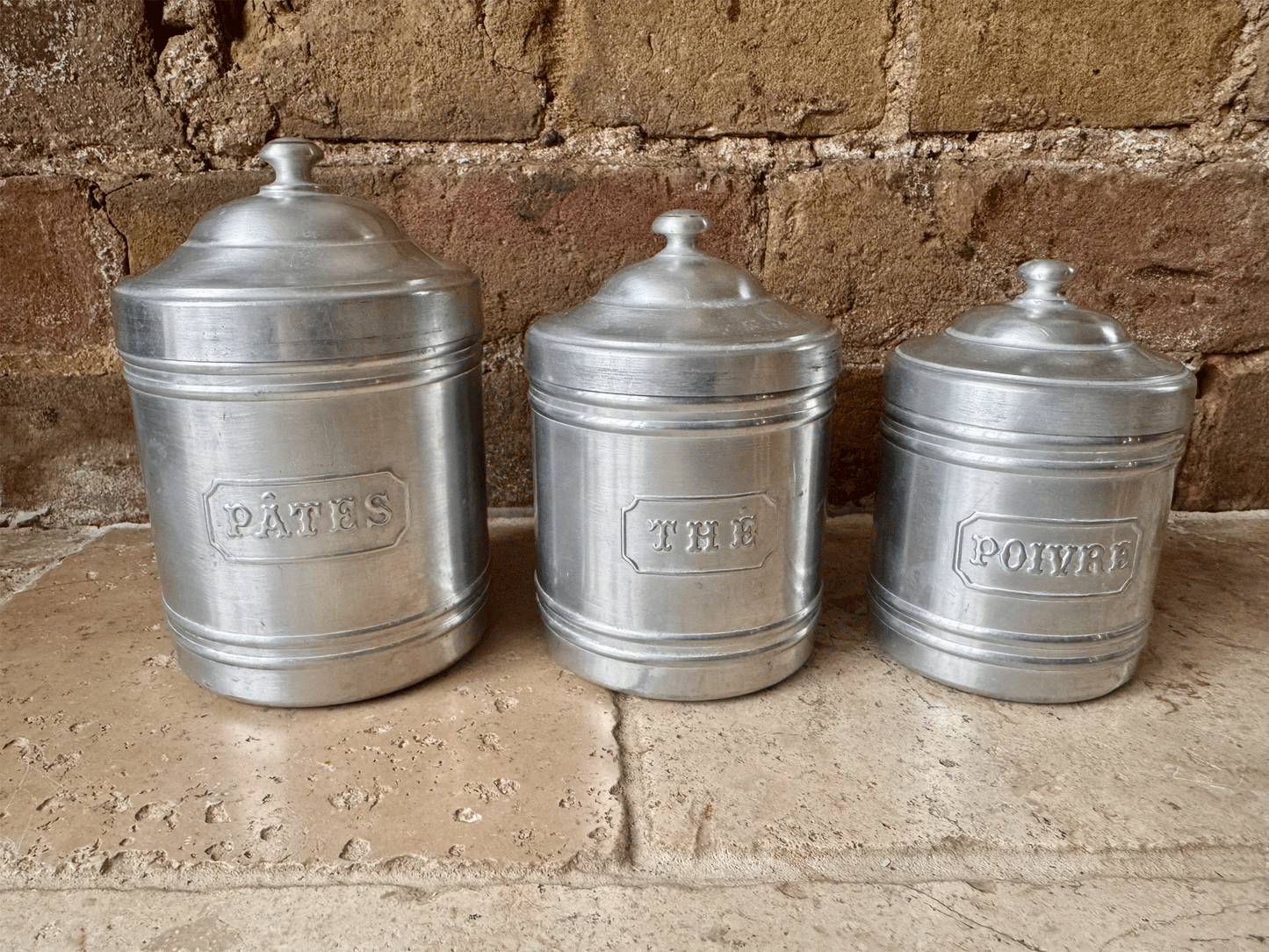 antique french set six aluminium tin kitchen storage canisters jars containers