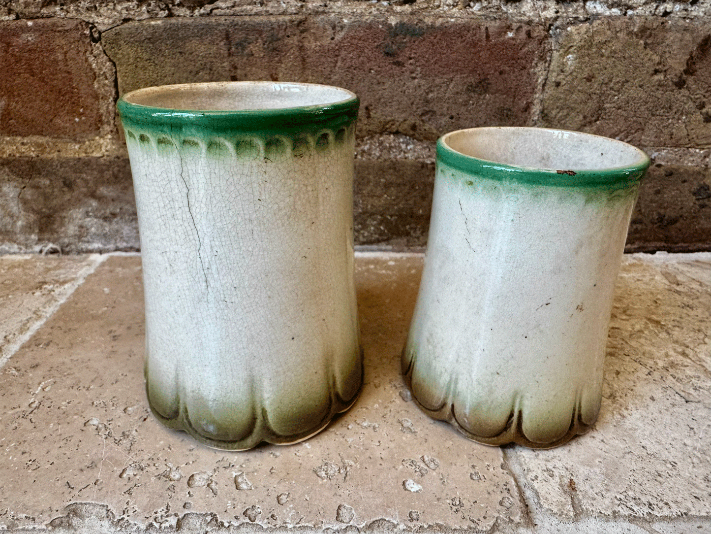 antique french timeworn charming character barbotine majolica relief decoration flowers poppies ironstone set canisters