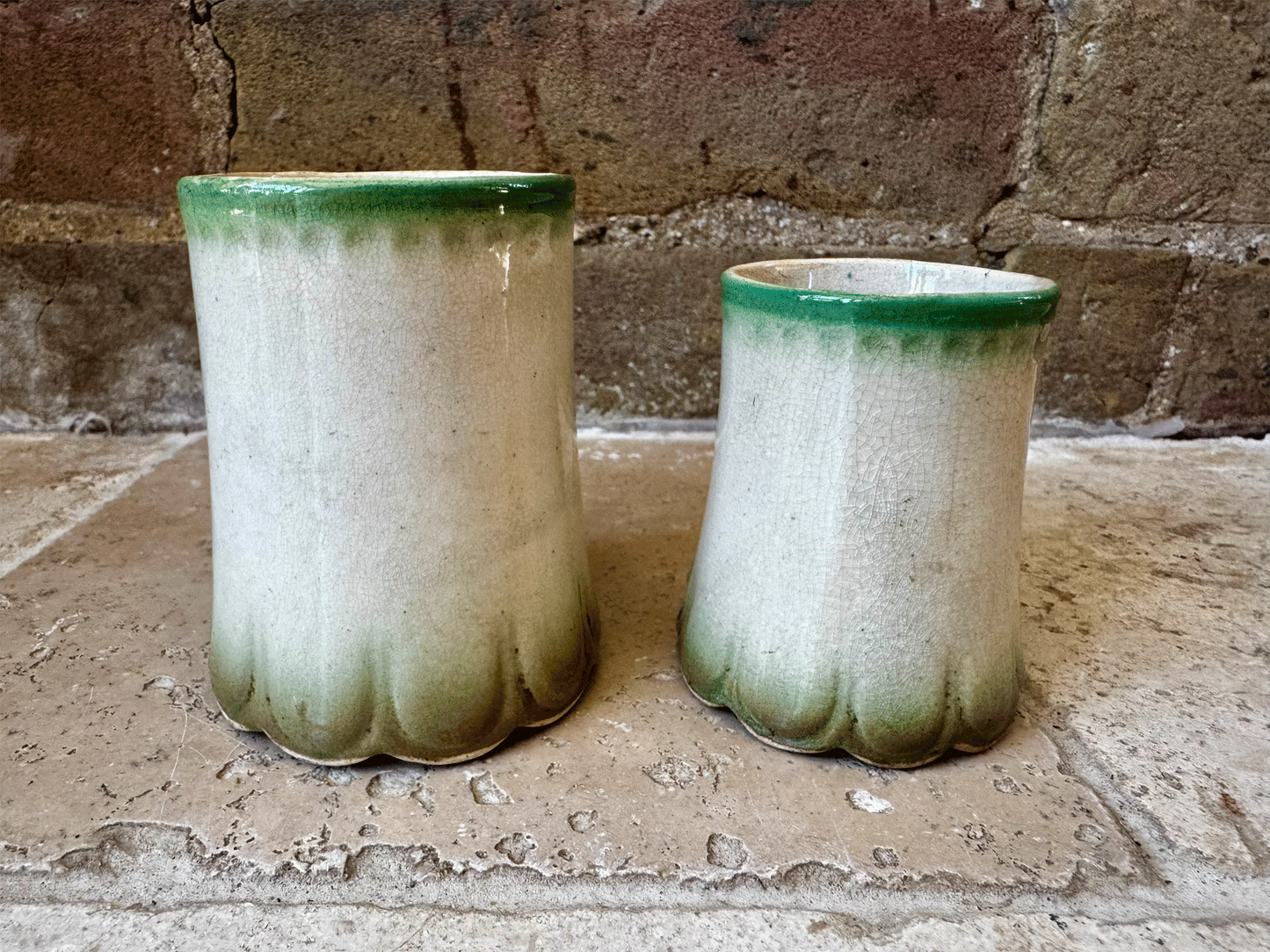 antique french timeworn charming character barbotine majolica relief decoration flowers poppies ironstone set canisters