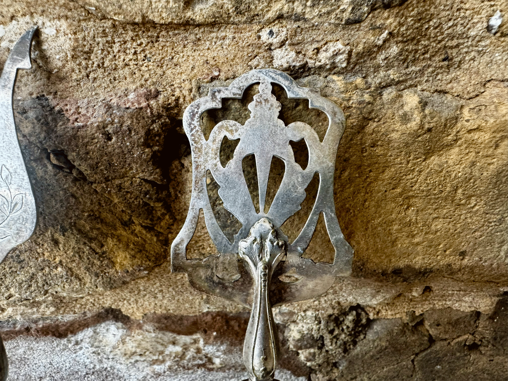 antique french silver plated cutlery set sugar spoon shovel pickle fork ornate decoration