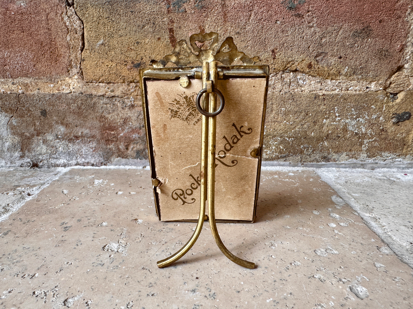 decorative antique french miniature small brass ormolu picture photo picture frame ribbon bow swag banner 