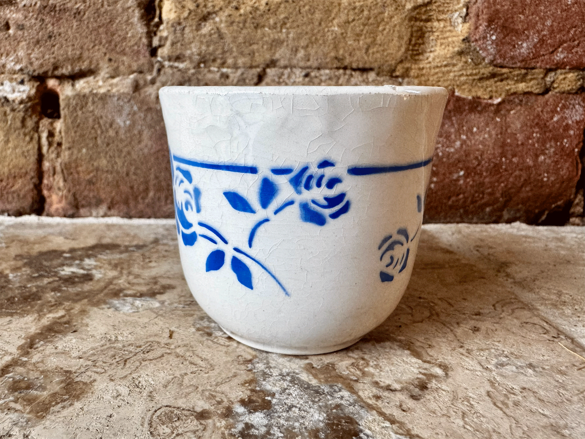 antique french floral blue transferware ironstone terre de fer espresso cup