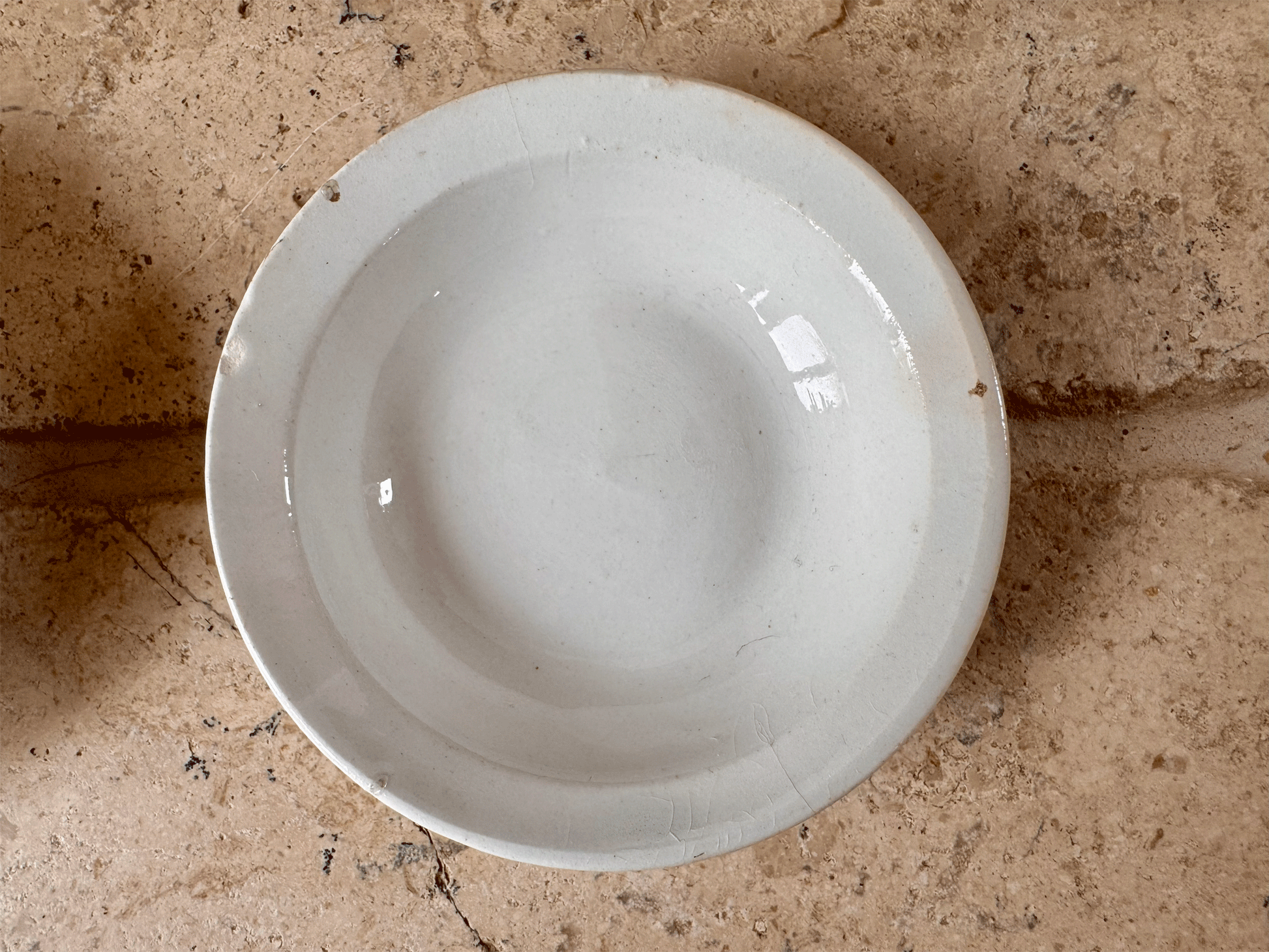 antique french small ceramic white butter pat stack chippy timeworn