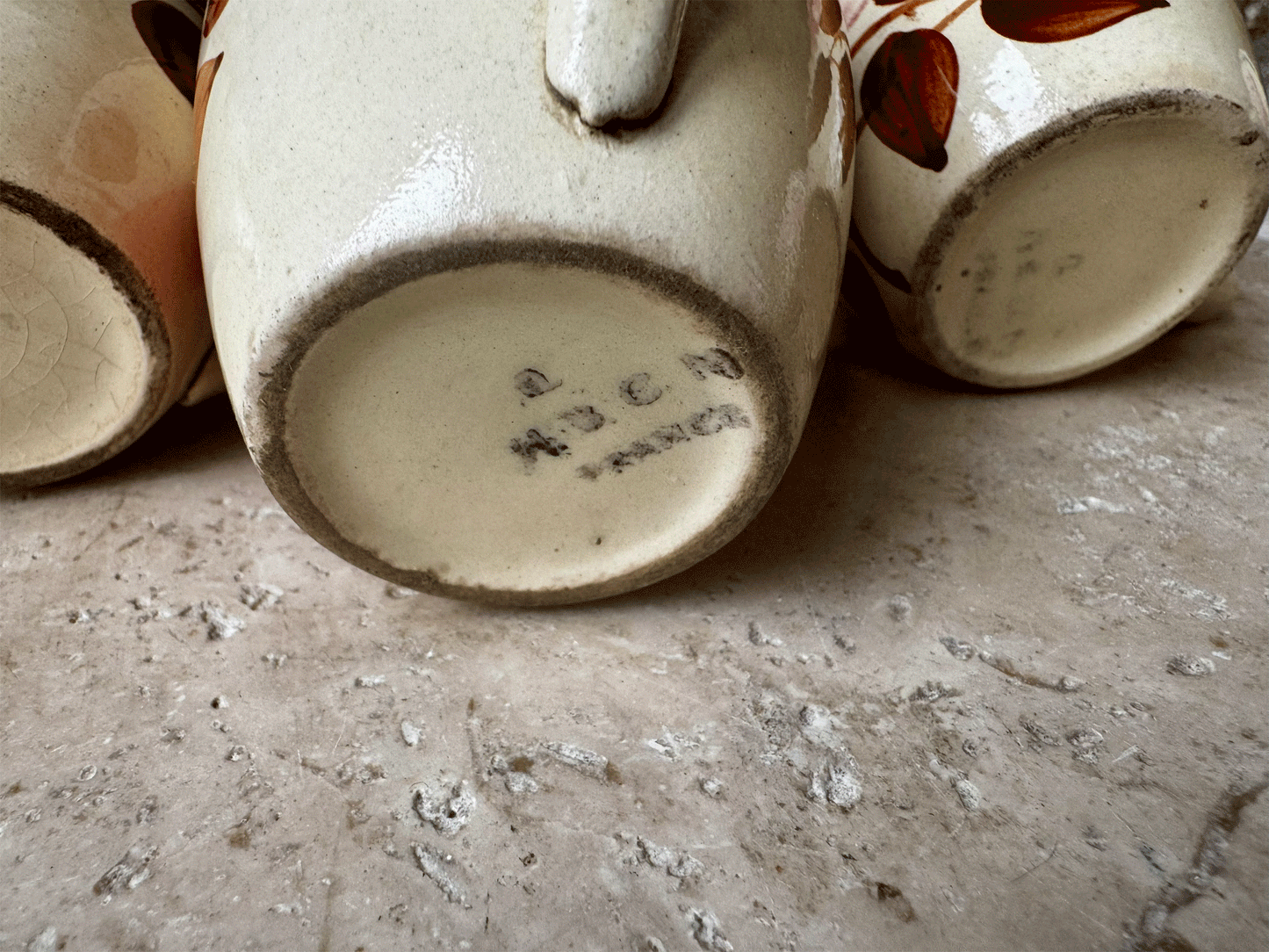 antique french aged timeworn buttery spongeware pink sepia floral espresso coffee cup