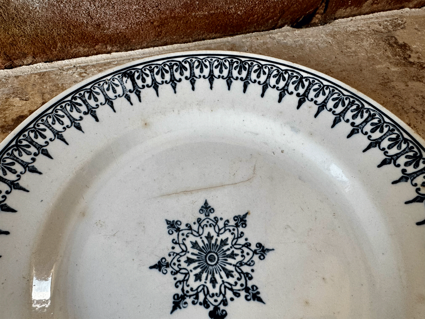 antique french terre de fer ironstone blue transferware side plate