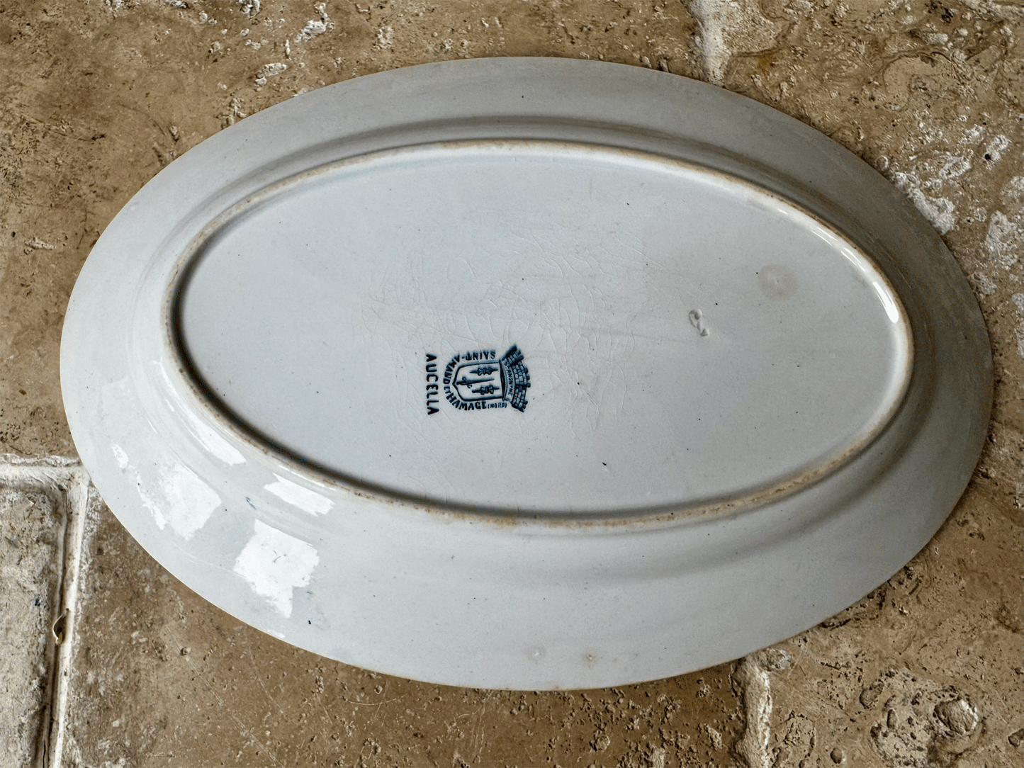 atique french terre de fer teal blue transferware platter plate st amand hamage aucelle