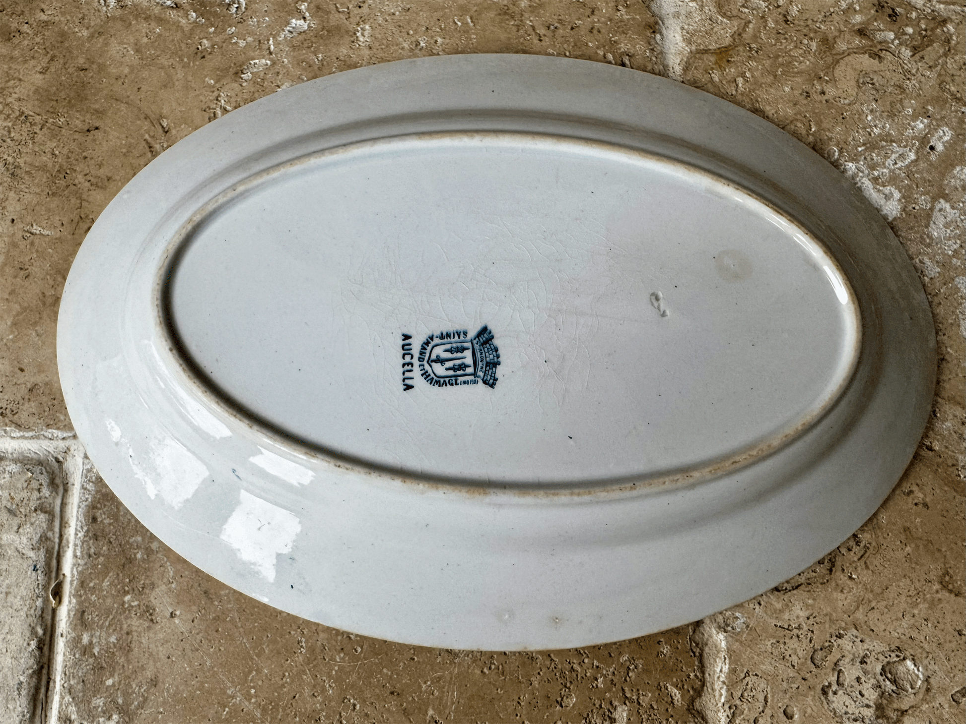 atique french terre de fer teal blue transferware platter plate st amand hamage aucelle