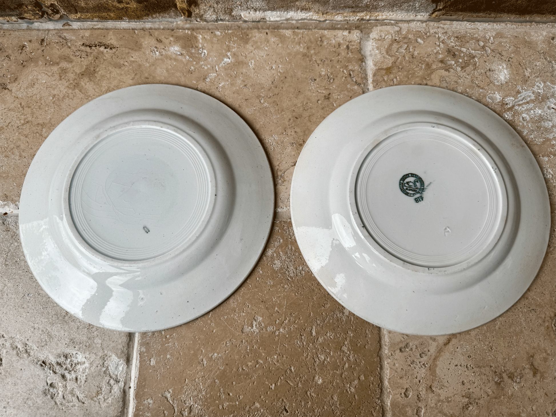 antique french st amand terre de fer ironstone green transferware plate set