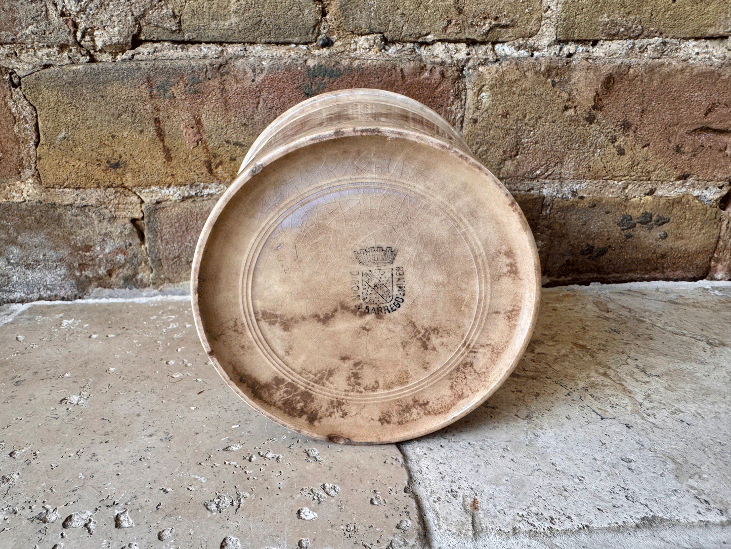 antique french stained worn weathered ironstone confiture pot digoin sarreguemines