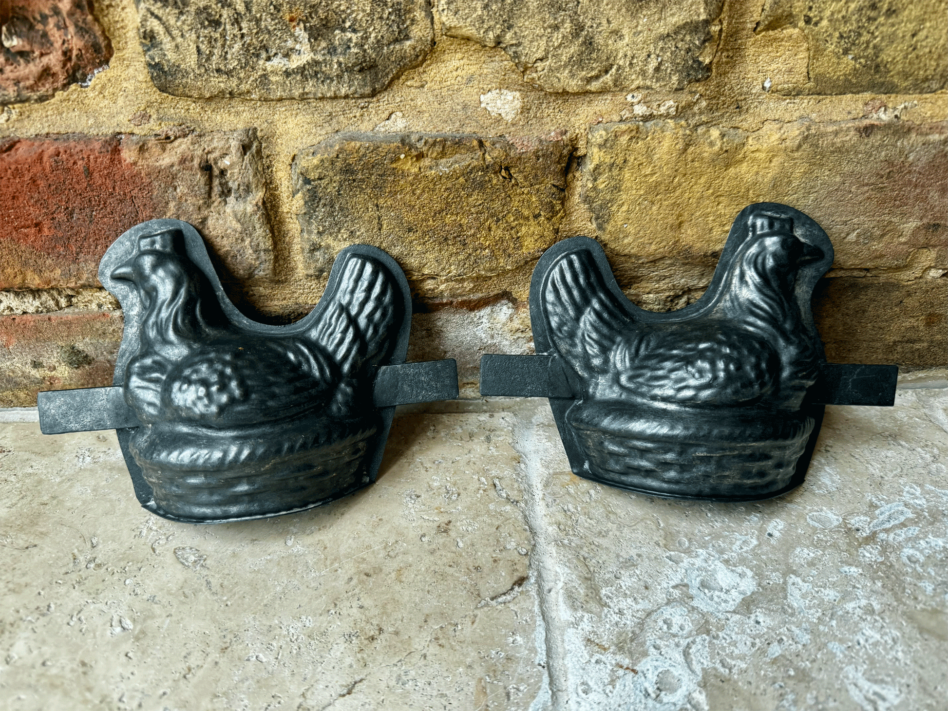 antique steel tin vintage easter chocolate mould laying hen basket