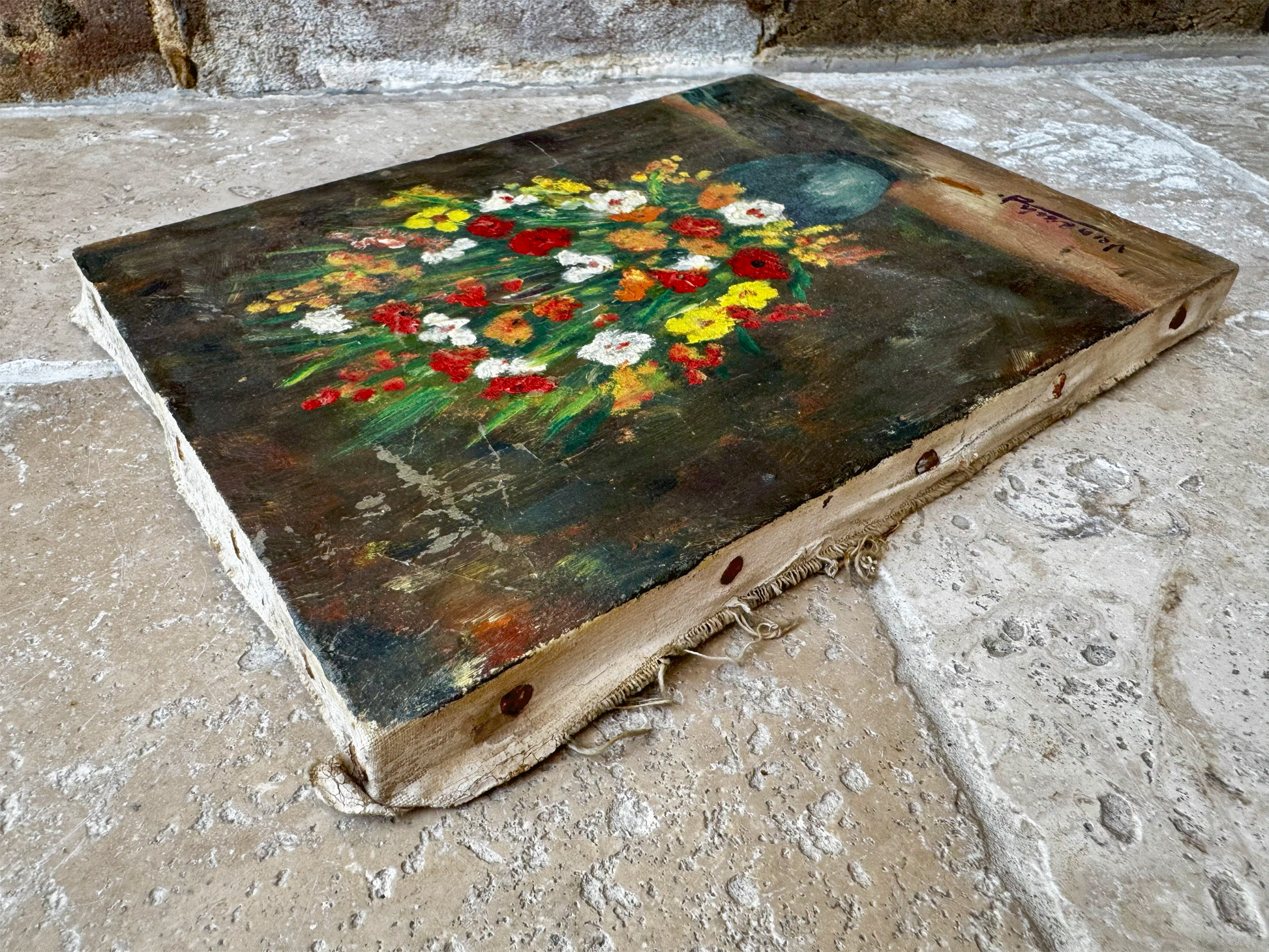 antique 19th century 1800s french floral still life signed oil canvas