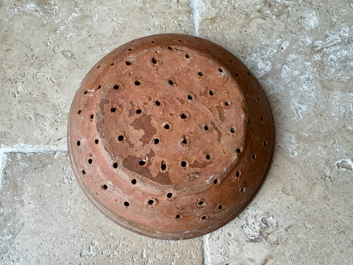 rustic antique earthenware stoneware terracotta pierced berry bowl drainer faisselle