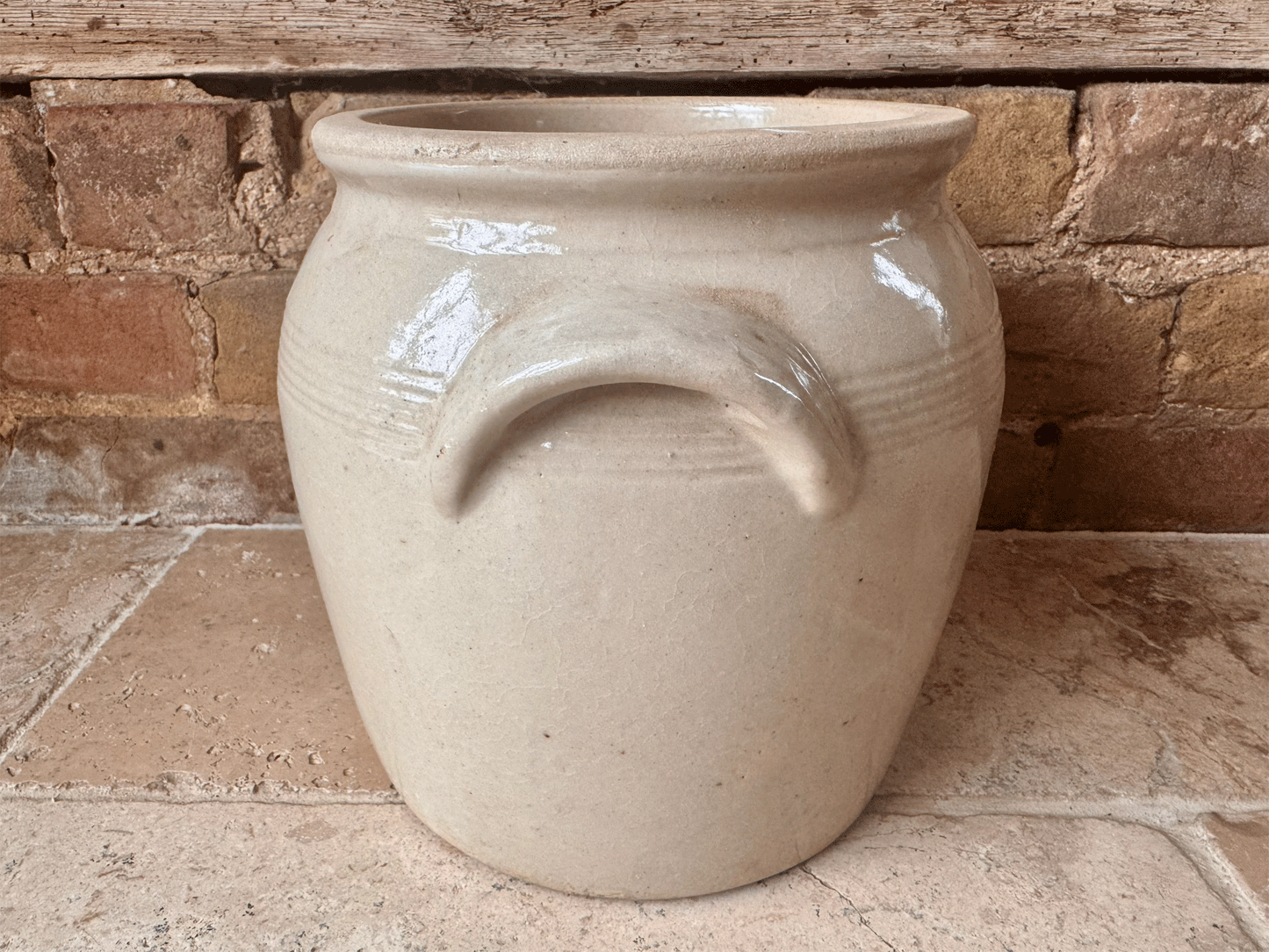 antique french large country stoneware glazed confit pot