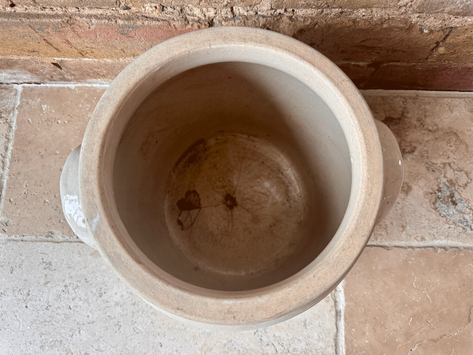 antique french large country stoneware glazed confit pot