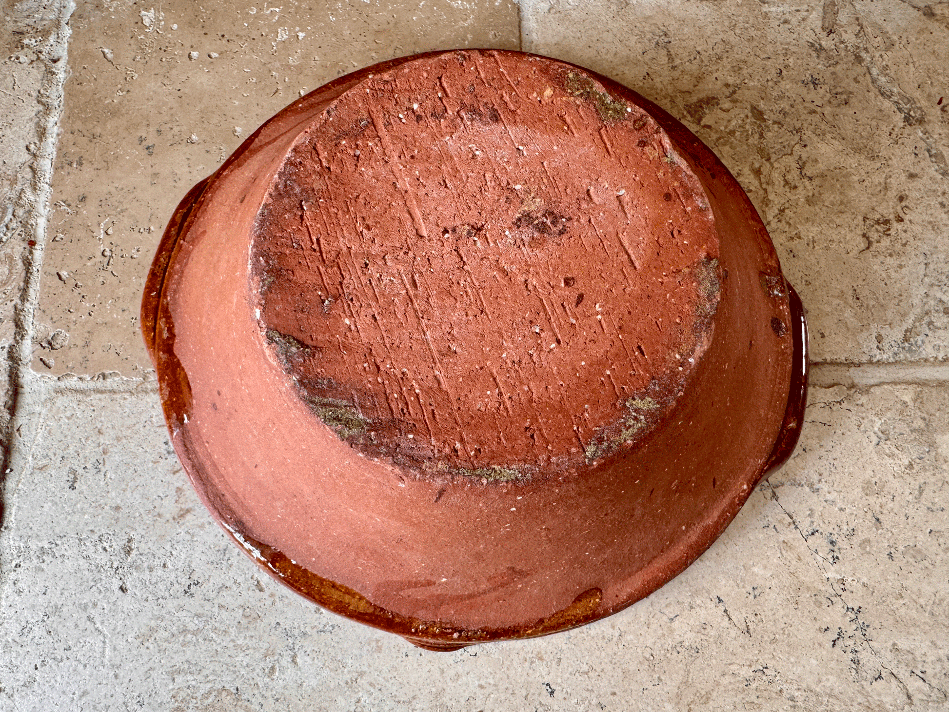 rustic antique french glazed mixing bowl tian pancheon earthenware terracotta dairy pan