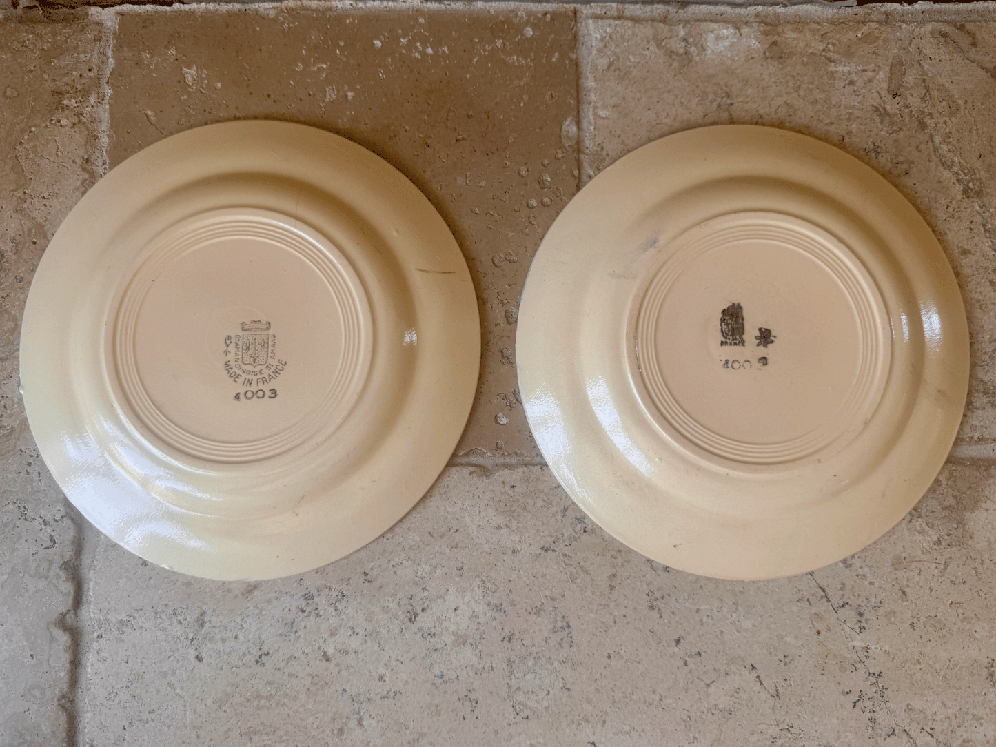 antique french st amand ironstone terre de fer plate blue spongeware