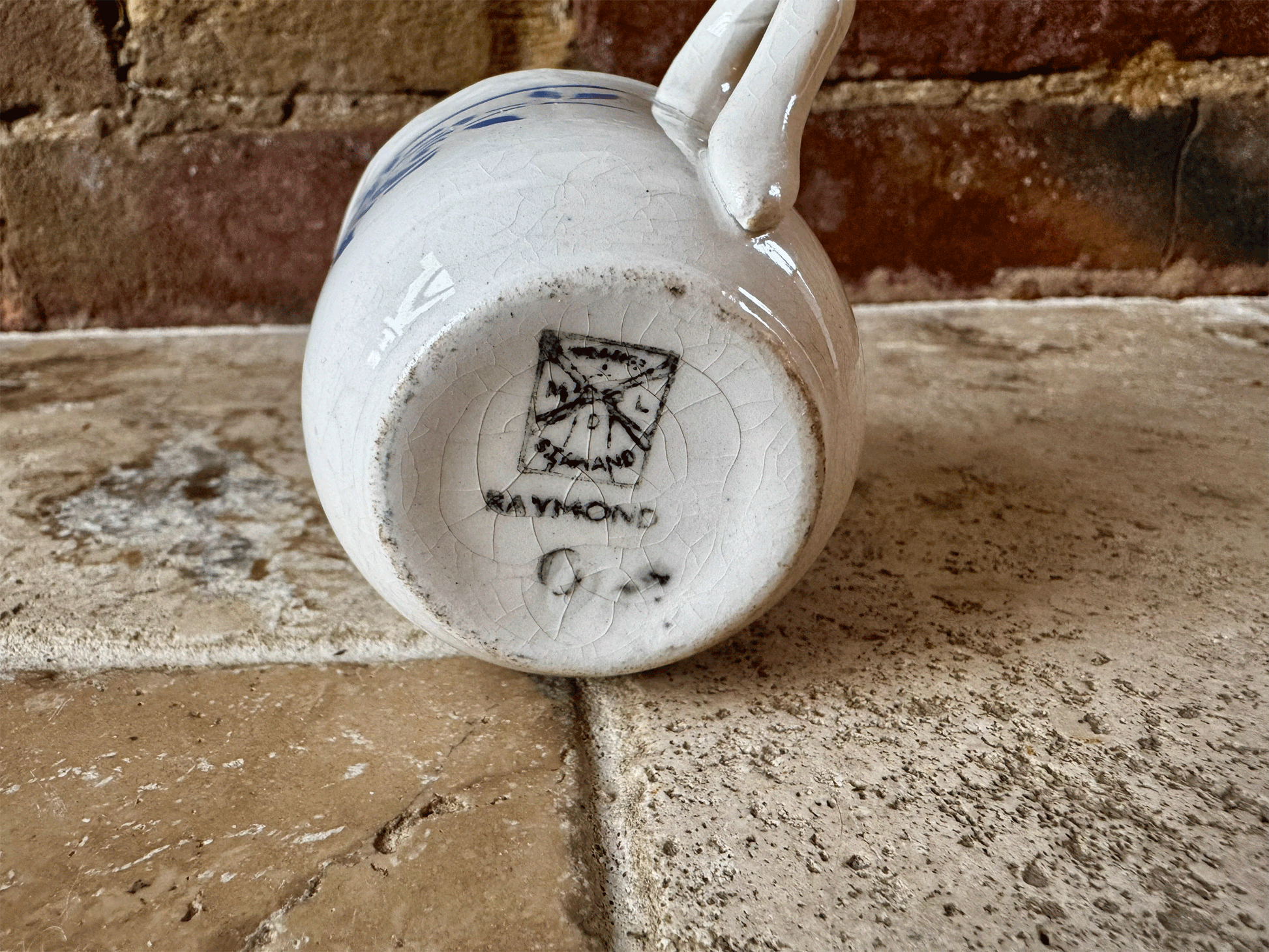 antique french floral blue transferware ironstone terre de fer espresso cup