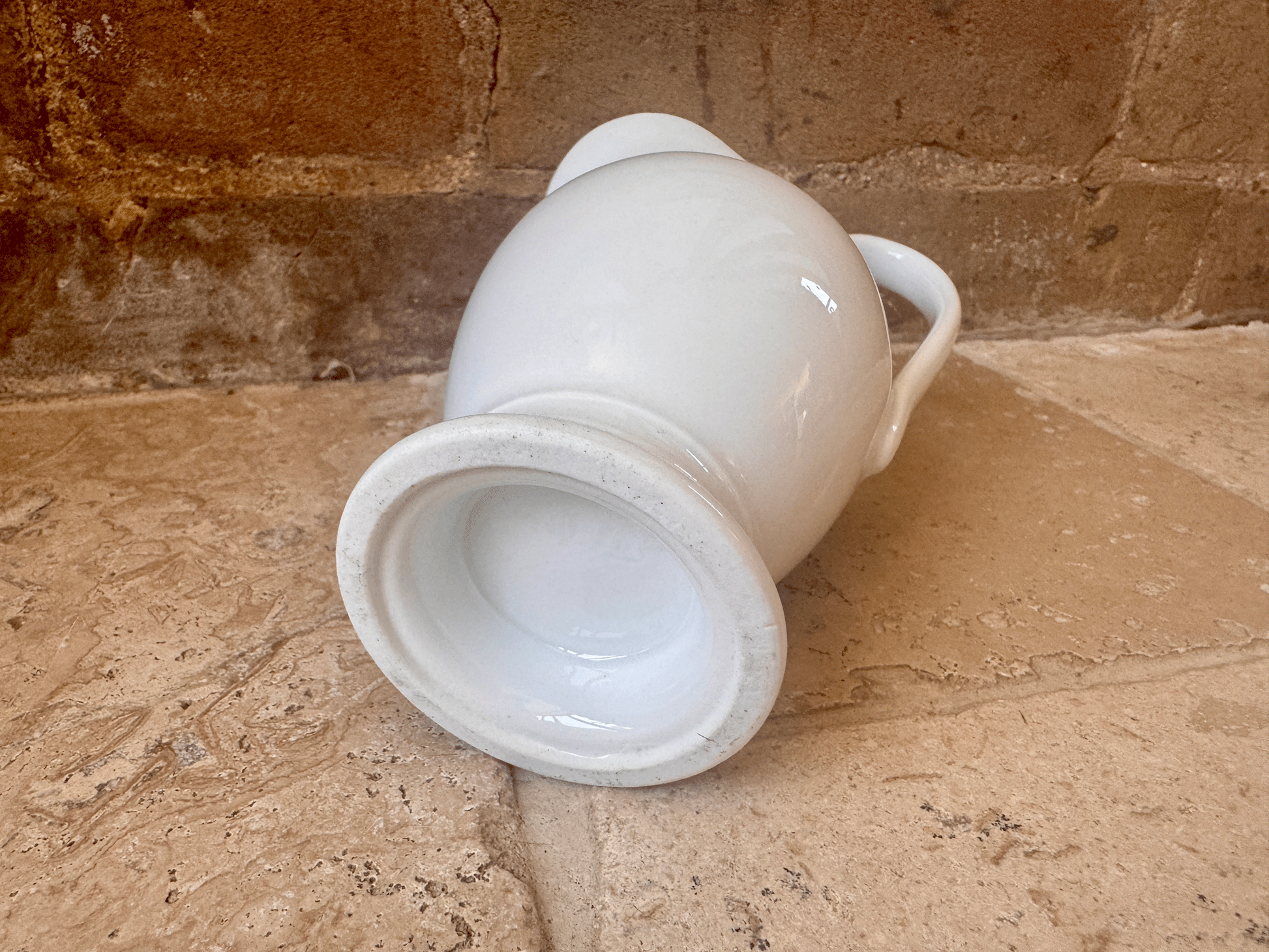 antique french porcelain tall high curved handle plain white pitcher jug vase