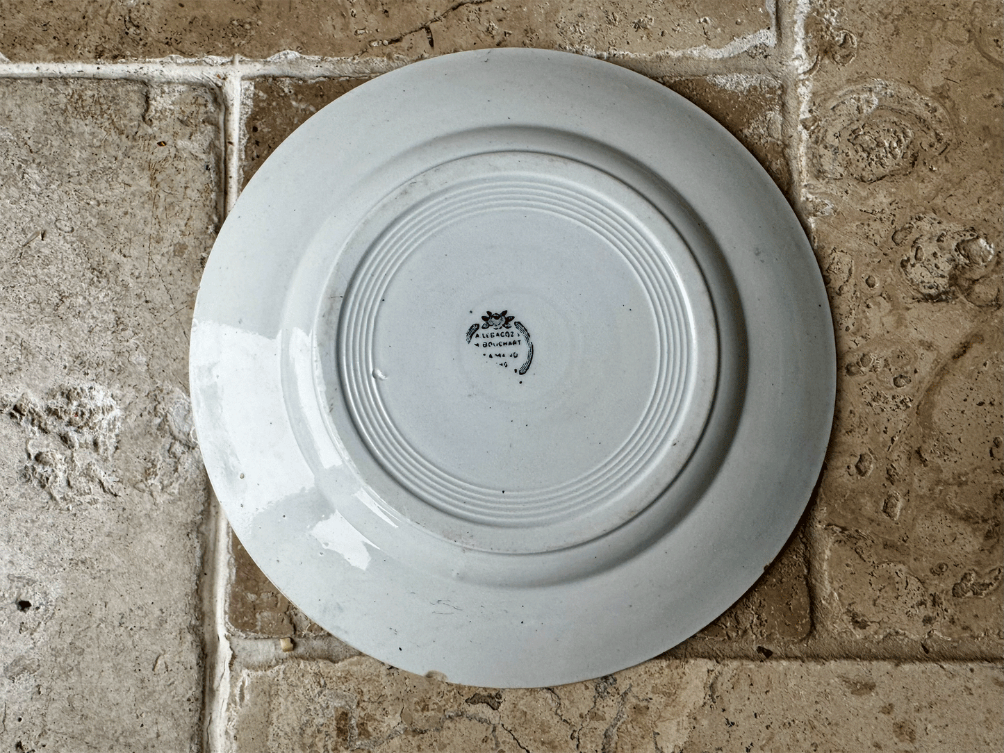 antique french terre de fer ironstone side plate lebacq bouchart green floral transferware garland border