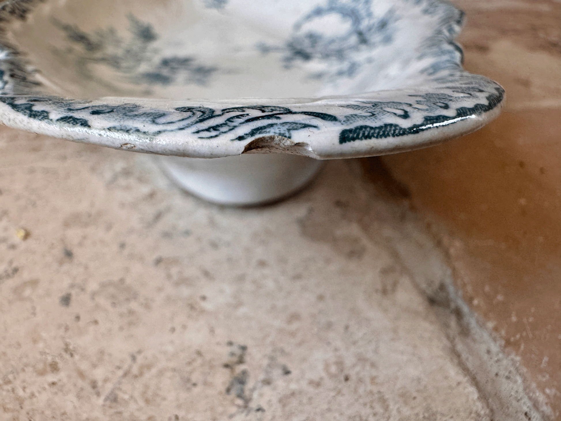 antique french teal green blue transferware ironstone terre de fer ravier dish boulenger