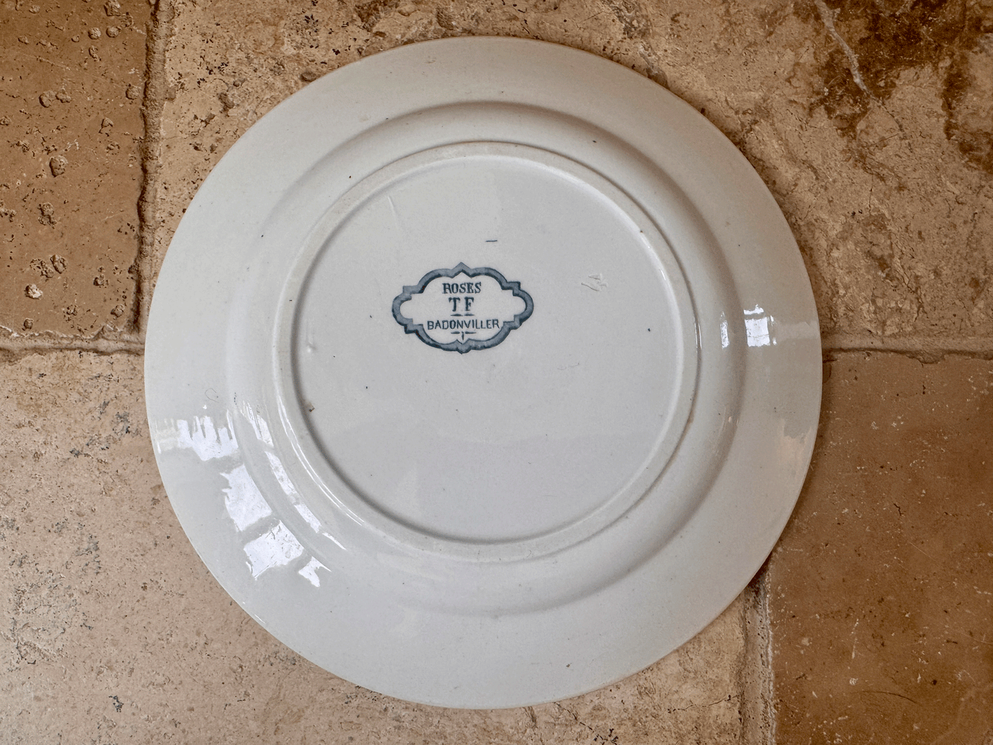 antique french teal transferware plate ironstone terre de fer badonviller roses