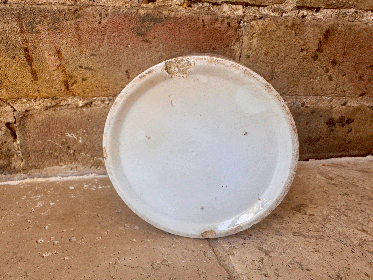 antique french chippy timeworn buttery white ironstone terre de fer confiture pot