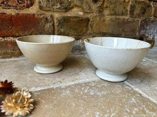 antique french chippy timeworn white ironstone cafe au lait bowl