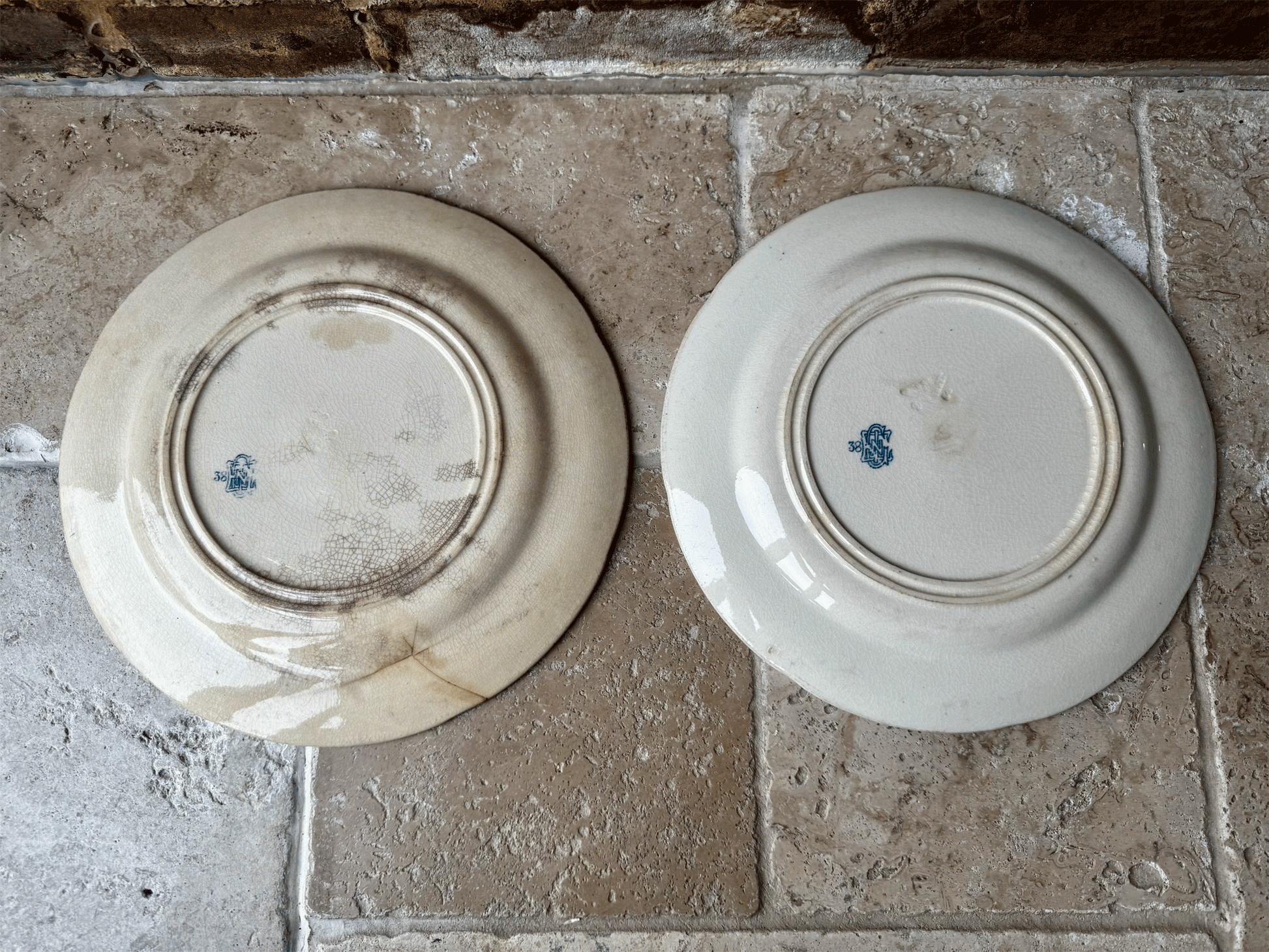 antique french blue transferware ironstone terre de fer dinner plate