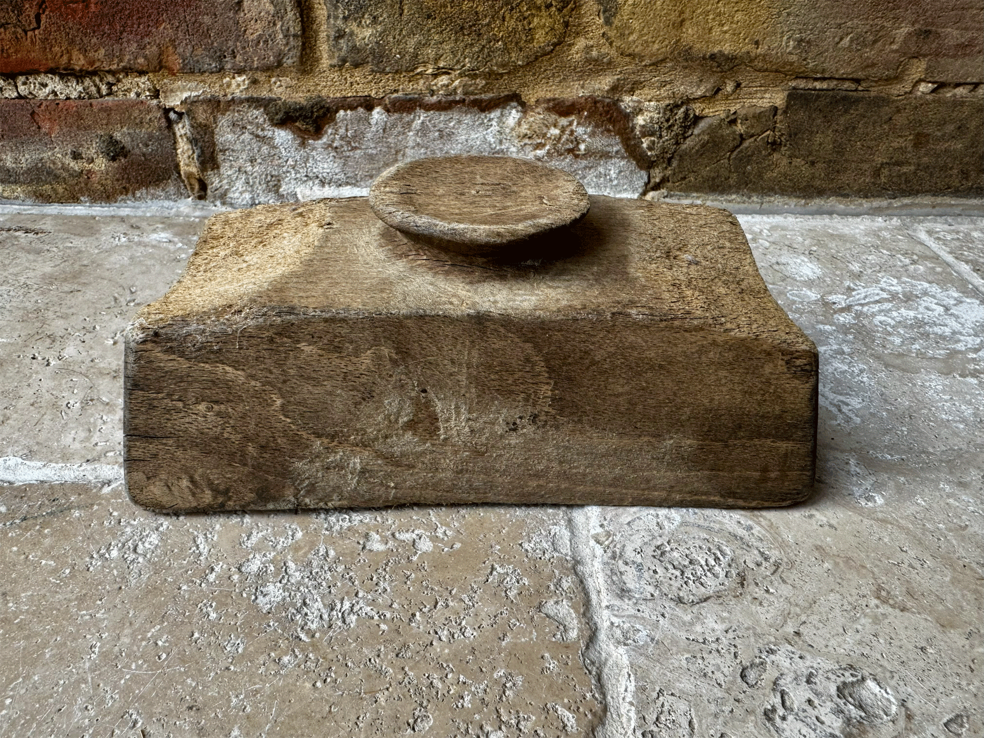 antique primitive 19th century carved wooden treen butter brick mould floral decoration