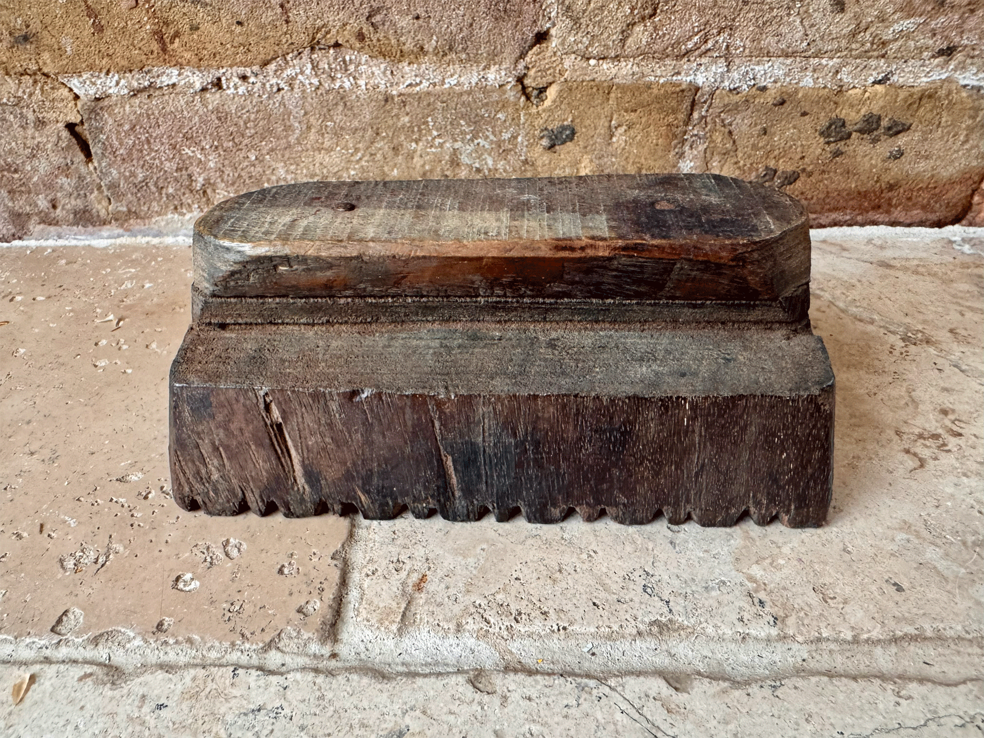 vintage french carved wooden treen printing block hearts border pattern