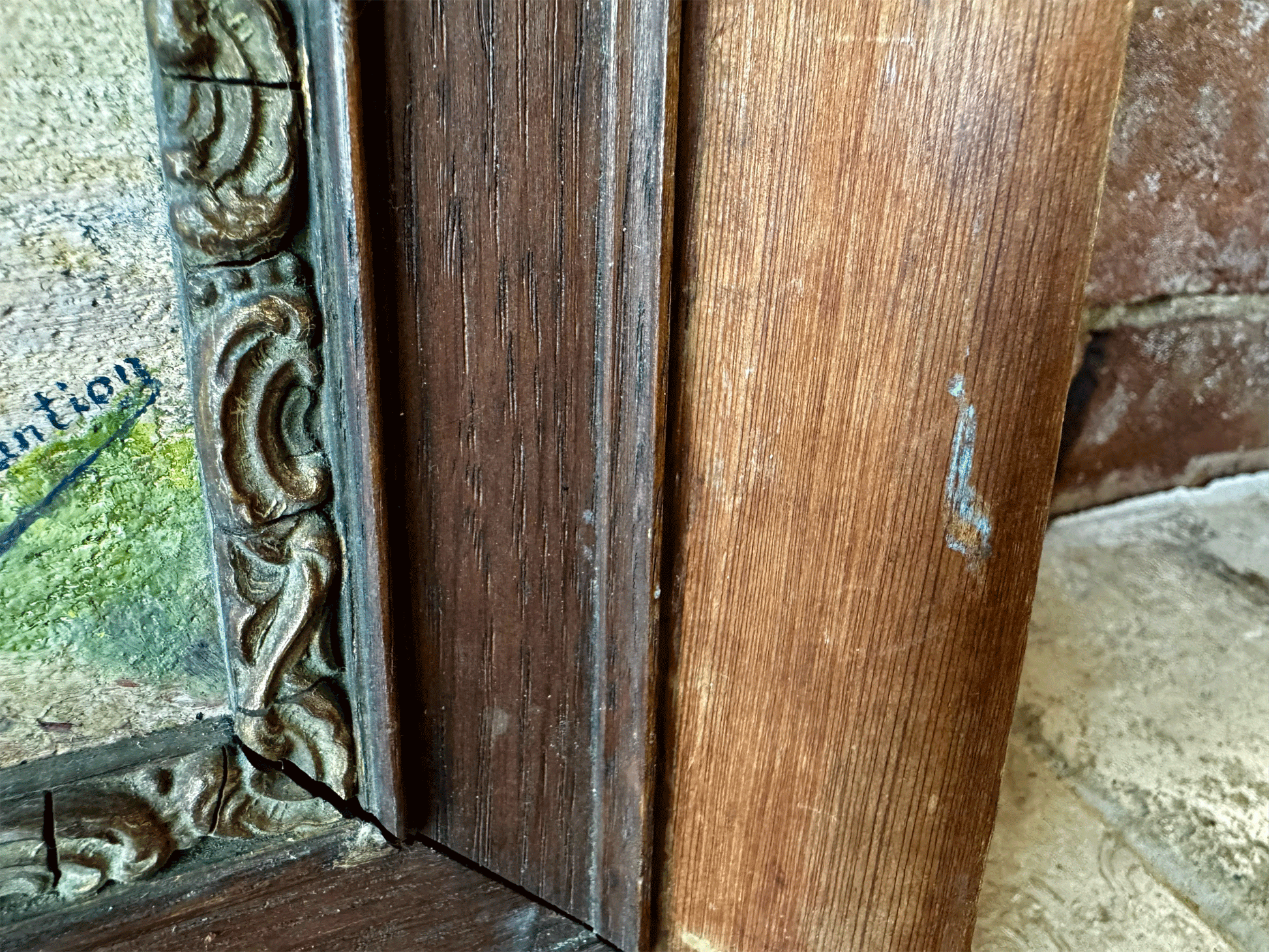 antique french signed framed oil painting canvas country landscape farm buildings village church