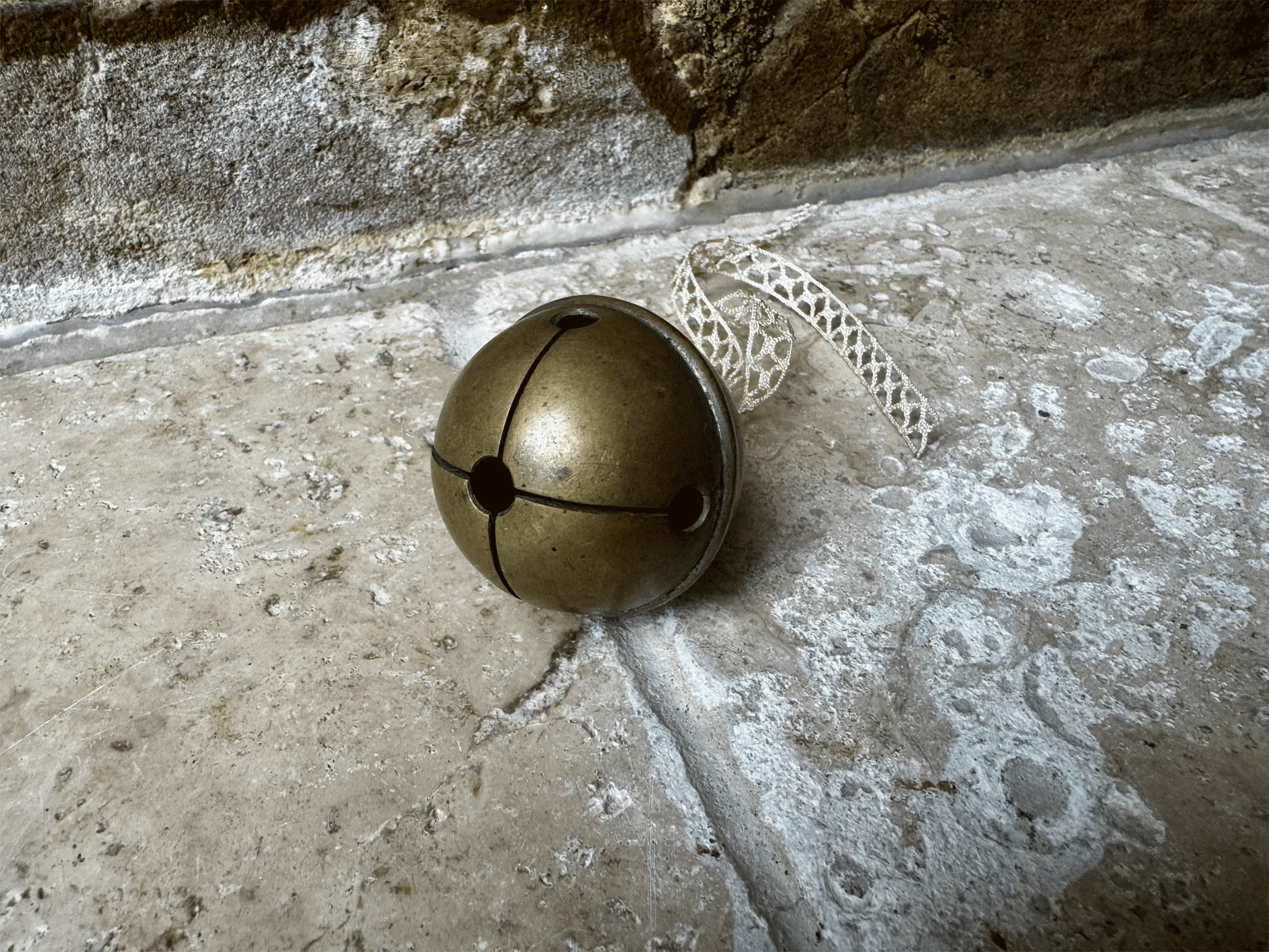 antique french christmas ornament decoration cow bell vintage english lace ribbon 