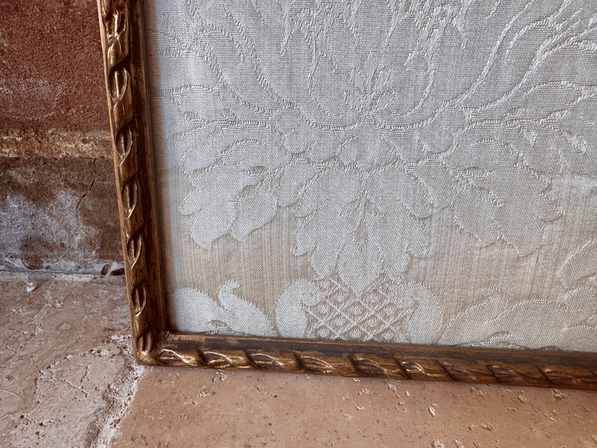 antique vintage french carved wooden picture photo frame silk lining gilt gilded