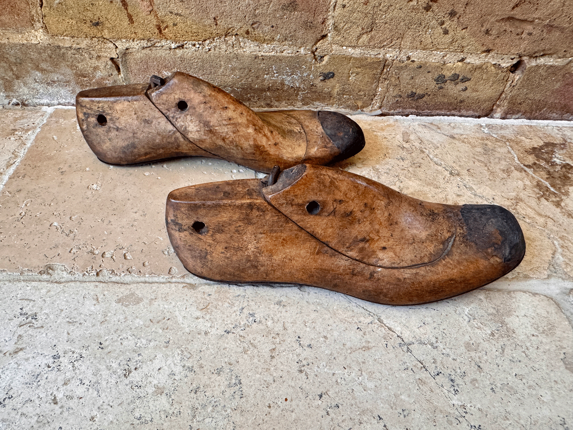 antique french 19th century wooden children shoe lasts cobblers moulds vintage styling decorative accessory