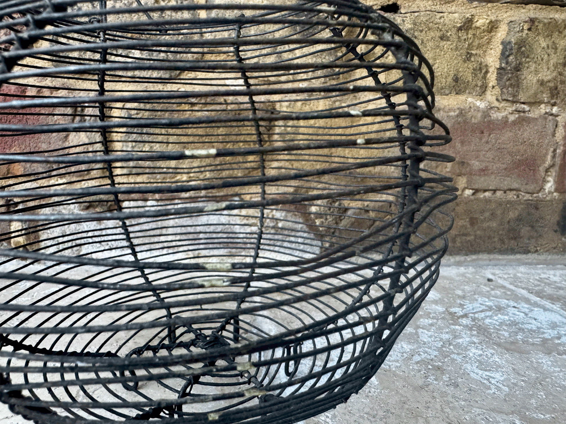 antique french rustic wirework egg basket holder